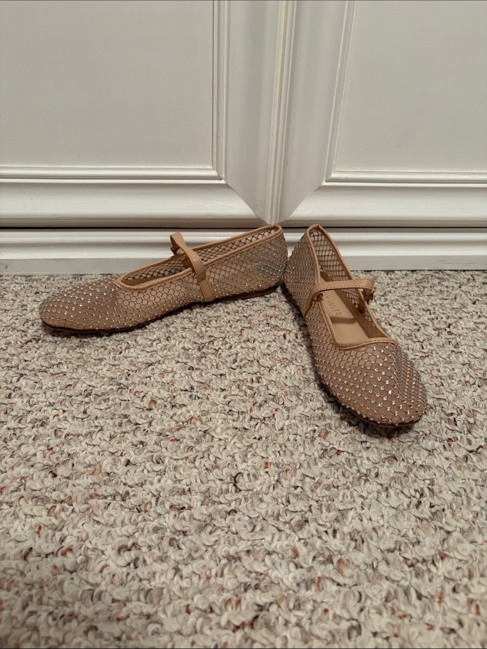 Sincerely Jules Nude Mesh Mary Jane Flats with Rhinestones